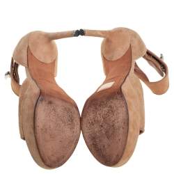 مملوكة مسبقًا صندل جيفنشي قفل شارك توث سير كاحل مقدمة مفتوحة نعل سميك سويدي بيج مقاس 38 