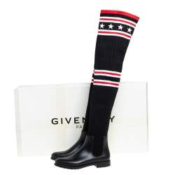 Pre Owned Givenchy Black Fabric And Rubber Storm Over The Knee Boots Size 37