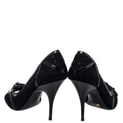 Pre Owned Givenchy Black Lace And Leather Pumps Size 38