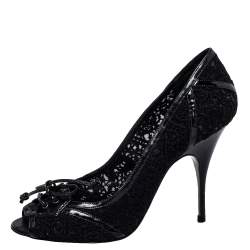 Pre Owned Givenchy Black Lace And Leather Pumps Size 38