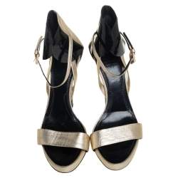 Pre Owned Givenchy Gold Leather Ankle Strap Sandals Size 38