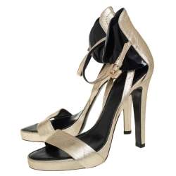 Pre Owned Givenchy Gold Leather Ankle Strap Sandals Size 38