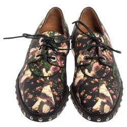 Pre Owned Givenchy Black Floral Print Leather Studded Lace Up Derby Size 38