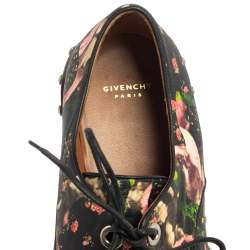 Pre Owned Givenchy Black Floral Print Leather Studded Lace Up Derby Size 38
