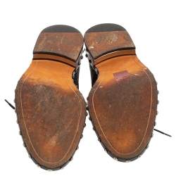 Pre Owned Givenchy Black Floral Print Leather Studded Lace Up Derby Size 38