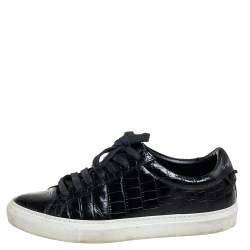 Pre Owned Givenchy Black Croc Embossed Leather Urban Street Sneakers Size 38