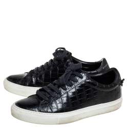 Pre Owned Givenchy Black Croc Embossed Leather Urban Street Sneakers Size 38