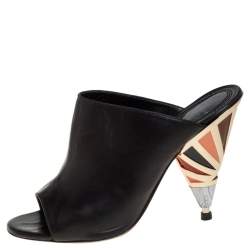 Givenchy Black Leather Show Mixed Cone Heel Mules Size 36