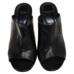 Givenchy Black Leather Show Mixed Cone Heel Mules Size 36