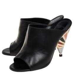 Givenchy Black Leather Show Mixed Cone Heel Mules Size 36