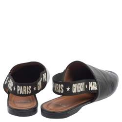 Pre Owned Givenchy Black Leather Rivington Logo Slingback Mules Flats Size 38