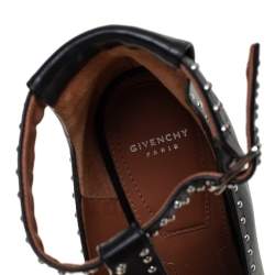 Pre Owned Givenchy Black Studded Leather Peep Toe Ankle Strap Sandals Size 38