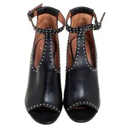 Pre Owned Givenchy Black Studded Leather Peep Toe Ankle Strap Sandals Size 38