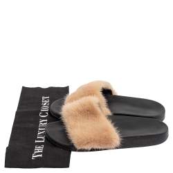 Givenchy Beige Mink Fur Flat Slides Size 38