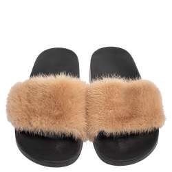 Givenchy Beige Mink Fur Flat Slides Size 38