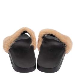 Givenchy Beige Mink Fur Flat Slides Size 38
