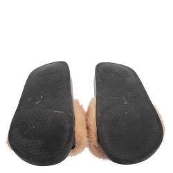 Givenchy Beige Mink Fur Flat Slides Size 38