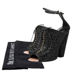 Pre Owned Givenchy Black Glitter Lace Up Peep Toe Ankle Strap Sandals Size 37.5