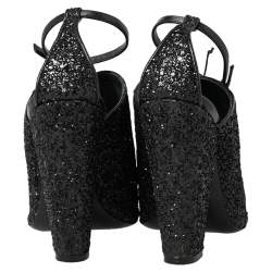 Pre Owned Givenchy Black Glitter Lace Up Peep Toe Ankle Strap Sandals Size 37.5