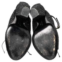 Pre Owned Givenchy Black Glitter Lace Up Peep Toe Ankle Strap Sandals Size 37.5