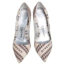 Pre Owned Givenchy Beige/White Canvas Givenchy Chain Pointed Toe Pumps Size 38