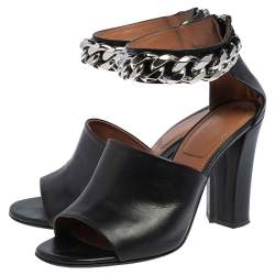 Givenchy Black Leather Chain Detail Ankle Cuff Sandals Size 38.5