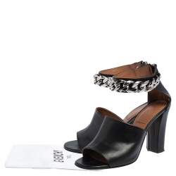 Givenchy Black Leather Chain Detail Ankle Cuff Sandals Size 38.5