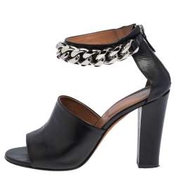 Givenchy Black Leather Chain Detail Ankle Cuff Sandals Size 38.5