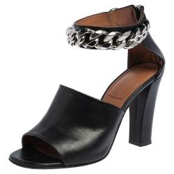 Givenchy Black Leather Chain Detail Ankle Cuff Sandals Size 38.5