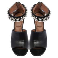Givenchy Black Leather Chain Detail Ankle Cuff Sandals Size 38.5