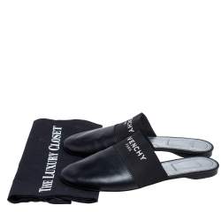 Givenchy Black Leather and Strecth Band Bedford Flat Mules Size 40