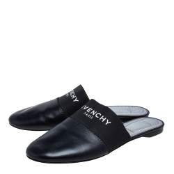 Givenchy Black Leather and Strecth Band Bedford Flat Mules Size 40