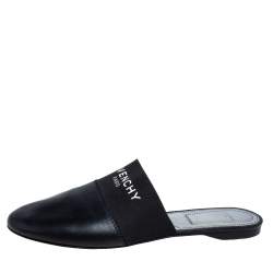Givenchy Black Leather and Strecth Band Bedford Flat Mules Size 40