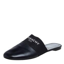 Givenchy Black Leather and Strecth Band Bedford Flat Mules Size 40