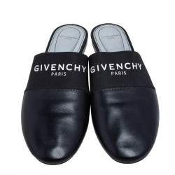Givenchy Black Leather and Strecth Band Bedford Flat Mules Size 40