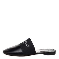 Pre Owned Givenchy Black Leather Logo Mules Size 35