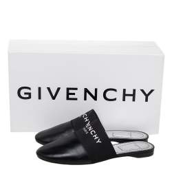 Pre Owned Givenchy Black Leather Logo Mules Size 35