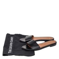 Givenchy Black Leather Open Toe Flat Slides Size 38