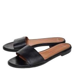 Givenchy Black Leather Open Toe Flat Slides Size 38
