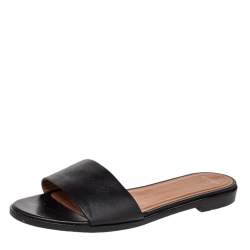 Givenchy Black Leather Open Toe Flat Slides Size 38