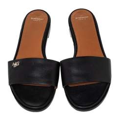 Givenchy Black Leather Open Toe Flat Slides Size 38