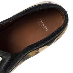 Pre Owned Givenchy Beige Butterfly Print Leather And Python Round Toe Slip On Sneakers Size 38.5