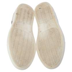 Pre Owned Givenchy Beige Butterfly Print Leather And Python Round Toe Slip On Sneakers Size 38.5