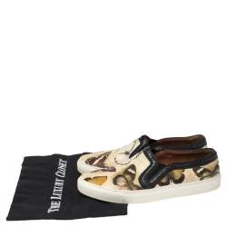 Pre Owned Givenchy Beige Butterfly Print Leather And Python Round Toe Slip On Sneakers Size 38.5