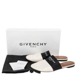 Givenchy White/Black Leather And Fabric Logo Mule Sandals Size 38