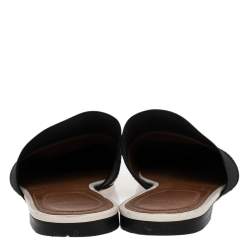 Givenchy White/Black Leather And Fabric Logo Mule Sandals Size 38