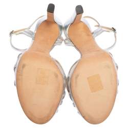 Pre Owned Jimmy Choo Silver Leather Lilah Ankle Strap Sandals Size 37.5