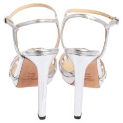 Pre Owned Jimmy Choo Silver Leather Lilah Ankle Strap Sandals Size 37.5