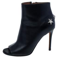 Pre Owned Givenchy Black Leather Star Embellished Open Toe Ankle Booties Size 37.5