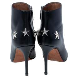 Pre Owned Givenchy Black Leather Star Embellished Open Toe Ankle Booties Size 37.5